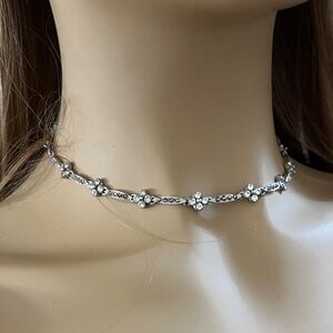 Unique Vintage Silver Crystal Flower Choker Necklace